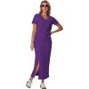 imageGRECERELLE Women Summer Casual 2 Piece Sets VNeck WrinkleFree Top amp Elastic Waist Midi Side Slit Skirt with PocketsDark Purple