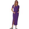 imageGRECERELLE Women Summer Casual 2 Piece Sets VNeck WrinkleFree Top amp Elastic Waist Midi Side Slit Skirt with PocketsDark Purple