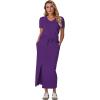 imageGRECERELLE Women Summer Casual 2 Piece Sets VNeck WrinkleFree Top amp Elastic Waist Midi Side Slit Skirt with PocketsDark Purple