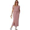 imageGRECERELLE Women Summer Casual 2 Piece Sets VNeck WrinkleFree Top amp Elastic Waist Midi Side Slit Skirt with PocketsDeep Pink