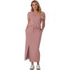 imageGRECERELLE Women Summer Casual 2 Piece Sets VNeck WrinkleFree Top amp Elastic Waist Midi Side Slit Skirt with PocketsDeep Pink