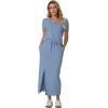imageGRECERELLE Women Summer Casual 2 Piece Sets VNeck WrinkleFree Top amp Elastic Waist Midi Side Slit Skirt with PocketsDenim Blue