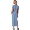 imageGRECERELLE Women Summer Casual 2 Piece Sets VNeck WrinkleFree Top amp Elastic Waist Midi Side Slit Skirt with PocketsDenim Blue