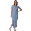 imageGRECERELLE Women Summer Casual 2 Piece Sets VNeck WrinkleFree Top amp Elastic Waist Midi Side Slit Skirt with PocketsDenim Blue