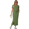 imageGRECERELLE Women Summer Casual 2 Piece Sets VNeck WrinkleFree Top amp Elastic Waist Midi Side Slit Skirt with PocketsDill Green