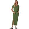 imageGRECERELLE Women Summer Casual 2 Piece Sets VNeck WrinkleFree Top amp Elastic Waist Midi Side Slit Skirt with PocketsDill Green