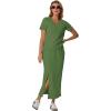imageGRECERELLE Women Summer Casual 2 Piece Sets VNeck WrinkleFree Top amp Elastic Waist Midi Side Slit Skirt with PocketsDill Green