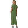 imageGRECERELLE Women Summer Casual 2 Piece Sets VNeck WrinkleFree Top amp Elastic Waist Midi Side Slit Skirt with PocketsDill Green