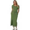 imageGRECERELLE Women Summer Casual 2 Piece Sets VNeck WrinkleFree Top amp Elastic Waist Midi Side Slit Skirt with PocketsDill Green