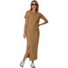 imageGRECERELLE Women Summer Casual 2 Piece Sets VNeck WrinkleFree Top amp Elastic Waist Midi Side Slit Skirt with PocketsGinger