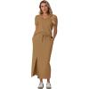 imageGRECERELLE Women Summer Casual 2 Piece Sets VNeck WrinkleFree Top amp Elastic Waist Midi Side Slit Skirt with PocketsGinger