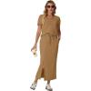 imageGRECERELLE Women Summer Casual 2 Piece Sets VNeck WrinkleFree Top amp Elastic Waist Midi Side Slit Skirt with PocketsGinger