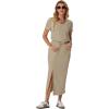 imageGRECERELLE Women Summer Casual 2 Piece Sets VNeck WrinkleFree Top amp Elastic Waist Midi Side Slit Skirt with PocketsKhaki