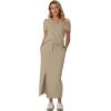 imageGRECERELLE Women Summer Casual 2 Piece Sets VNeck WrinkleFree Top amp Elastic Waist Midi Side Slit Skirt with PocketsKhaki