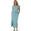 imageGRECERELLE Women Summer Casual 2 Piece Sets VNeck WrinkleFree Top amp Elastic Waist Midi Side Slit Skirt with PocketsLight Blue