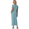 imageGRECERELLE Women Summer Casual 2 Piece Sets VNeck WrinkleFree Top amp Elastic Waist Midi Side Slit Skirt with PocketsLight Blue