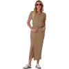 imageGRECERELLE Women Summer Casual 2 Piece Sets VNeck WrinkleFree Top amp Elastic Waist Midi Side Slit Skirt with PocketsLight Coffee