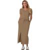 imageGRECERELLE Women Summer Casual 2 Piece Sets VNeck WrinkleFree Top amp Elastic Waist Midi Side Slit Skirt with PocketsLight Coffee