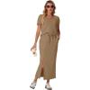 imageGRECERELLE Women Summer Casual 2 Piece Sets VNeck WrinkleFree Top amp Elastic Waist Midi Side Slit Skirt with PocketsLight Coffee