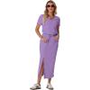 imageGRECERELLE Women Summer Casual 2 Piece Sets VNeck WrinkleFree Top amp Elastic Waist Midi Side Slit Skirt with PocketsLilac