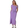 imageGRECERELLE Women Summer Casual 2 Piece Sets VNeck WrinkleFree Top amp Elastic Waist Midi Side Slit Skirt with PocketsLilac