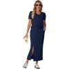 imageGRECERELLE Women Summer Casual 2 Piece Sets VNeck WrinkleFree Top amp Elastic Waist Midi Side Slit Skirt with PocketsNavy Blue
