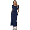 imageGRECERELLE Women Summer Casual 2 Piece Sets VNeck WrinkleFree Top amp Elastic Waist Midi Side Slit Skirt with PocketsNavy Blue