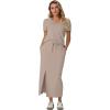 imageGRECERELLE Women Summer Casual 2 Piece Sets VNeck WrinkleFree Top amp Elastic Waist Midi Side Slit Skirt with PocketsOatmeal