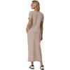 imageGRECERELLE Women Summer Casual 2 Piece Sets VNeck WrinkleFree Top amp Elastic Waist Midi Side Slit Skirt with PocketsOatmeal