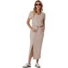 imageGRECERELLE Women Summer Casual 2 Piece Sets VNeck WrinkleFree Top amp Elastic Waist Midi Side Slit Skirt with PocketsOatmeal