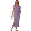 imageGRECERELLE Women Summer Casual 2 Piece Sets VNeck WrinkleFree Top amp Elastic Waist Midi Side Slit Skirt with PocketsPurple