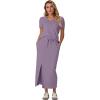 imageGRECERELLE Women Summer Casual 2 Piece Sets VNeck WrinkleFree Top amp Elastic Waist Midi Side Slit Skirt with PocketsPurple