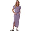 imageGRECERELLE Women Summer Casual 2 Piece Sets VNeck WrinkleFree Top amp Elastic Waist Midi Side Slit Skirt with PocketsPurple