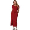 imageGRECERELLE Women Summer Casual 2 Piece Sets VNeck WrinkleFree Top amp Elastic Waist Midi Side Slit Skirt with PocketsRed