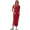 imageGRECERELLE Women Summer Casual 2 Piece Sets VNeck WrinkleFree Top amp Elastic Waist Midi Side Slit Skirt with PocketsRed