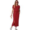 imageGRECERELLE Women Summer Casual 2 Piece Sets VNeck WrinkleFree Top amp Elastic Waist Midi Side Slit Skirt with PocketsRed