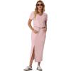 imageGRECERELLE Women Summer Casual 2 Piece Sets VNeck WrinkleFree Top amp Elastic Waist Midi Side Slit Skirt with PocketsRose Pink