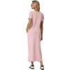 imageGRECERELLE Women Summer Casual 2 Piece Sets VNeck WrinkleFree Top amp Elastic Waist Midi Side Slit Skirt with PocketsRose Pink