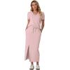 imageGRECERELLE Women Summer Casual 2 Piece Sets VNeck WrinkleFree Top amp Elastic Waist Midi Side Slit Skirt with PocketsRose Pink