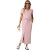 imageGRECERELLE Women Summer Casual 2 Piece Sets VNeck WrinkleFree Top amp Elastic Waist Midi Side Slit Skirt with PocketsRose Pink