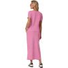 imageGRECERELLE Women Summer Casual 2 Piece Sets VNeck WrinkleFree Top amp Elastic Waist Midi Side Slit Skirt with PocketsRose Red