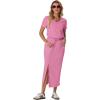 imageGRECERELLE Women Summer Casual 2 Piece Sets VNeck WrinkleFree Top amp Elastic Waist Midi Side Slit Skirt with PocketsRose Red