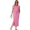 imageGRECERELLE Women Summer Casual 2 Piece Sets VNeck WrinkleFree Top amp Elastic Waist Midi Side Slit Skirt with PocketsRose Red
