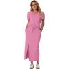 imageGRECERELLE Women Summer Casual 2 Piece Sets VNeck WrinkleFree Top amp Elastic Waist Midi Side Slit Skirt with PocketsRose Red