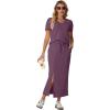 imageGRECERELLE Women Summer Casual 2 Piece Sets VNeck WrinkleFree Top amp Elastic Waist Midi Side Slit Skirt with PocketsRosewood