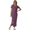 imageGRECERELLE Women Summer Casual 2 Piece Sets VNeck WrinkleFree Top amp Elastic Waist Midi Side Slit Skirt with PocketsRosewood
