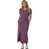 imageGRECERELLE Women Summer Casual 2 Piece Sets VNeck WrinkleFree Top amp Elastic Waist Midi Side Slit Skirt with PocketsRosewood
