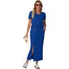 imageGRECERELLE Women Summer Casual 2 Piece Sets VNeck WrinkleFree Top amp Elastic Waist Midi Side Slit Skirt with PocketsRoyal Blue