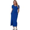 imageGRECERELLE Women Summer Casual 2 Piece Sets VNeck WrinkleFree Top amp Elastic Waist Midi Side Slit Skirt with PocketsRoyal Blue
