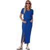 imageGRECERELLE Women Summer Casual 2 Piece Sets VNeck WrinkleFree Top amp Elastic Waist Midi Side Slit Skirt with PocketsRoyal Blue
